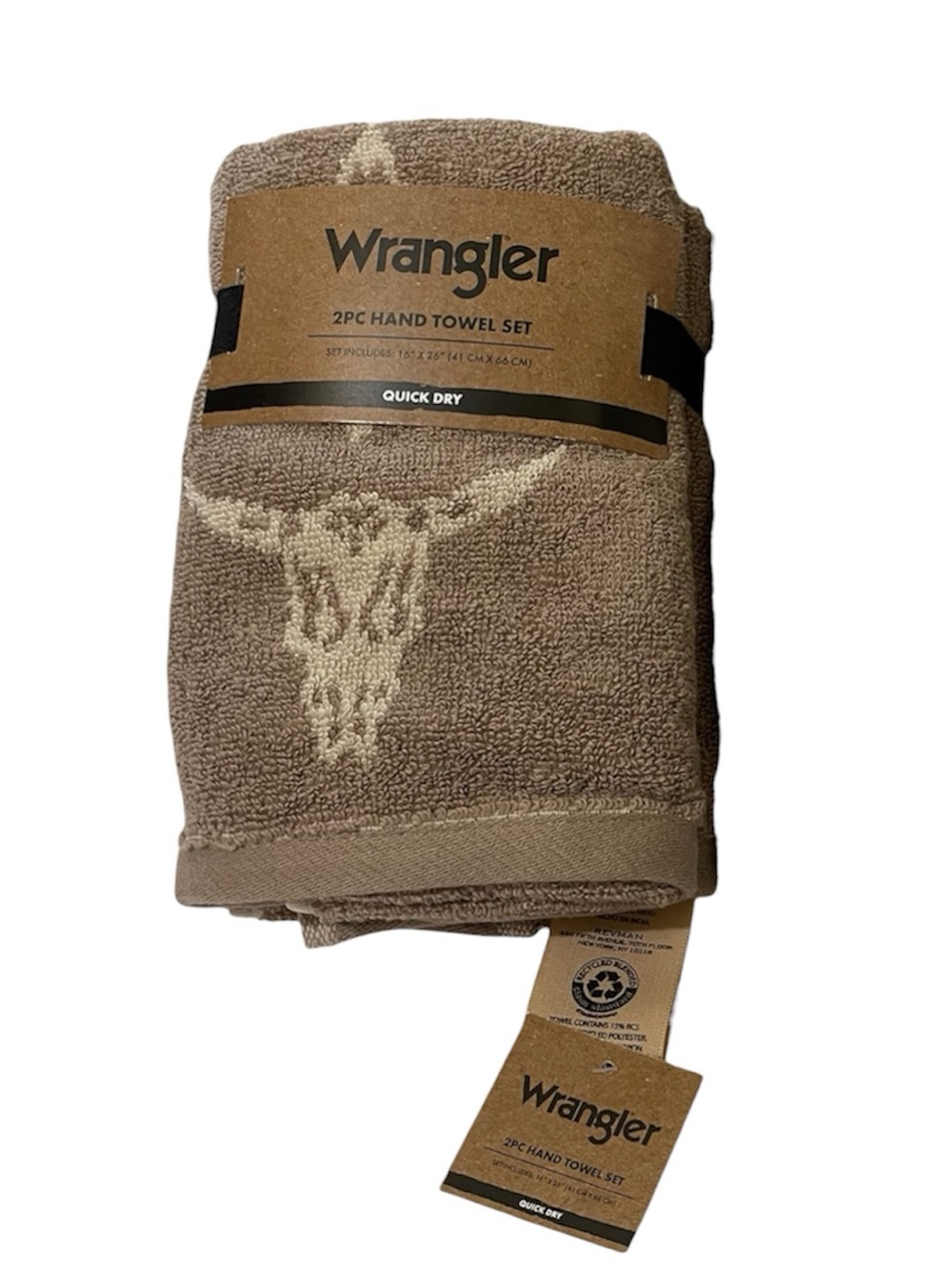 Wrangler Western Steer Skull Design Set of 2 Hand Towels - NWT **